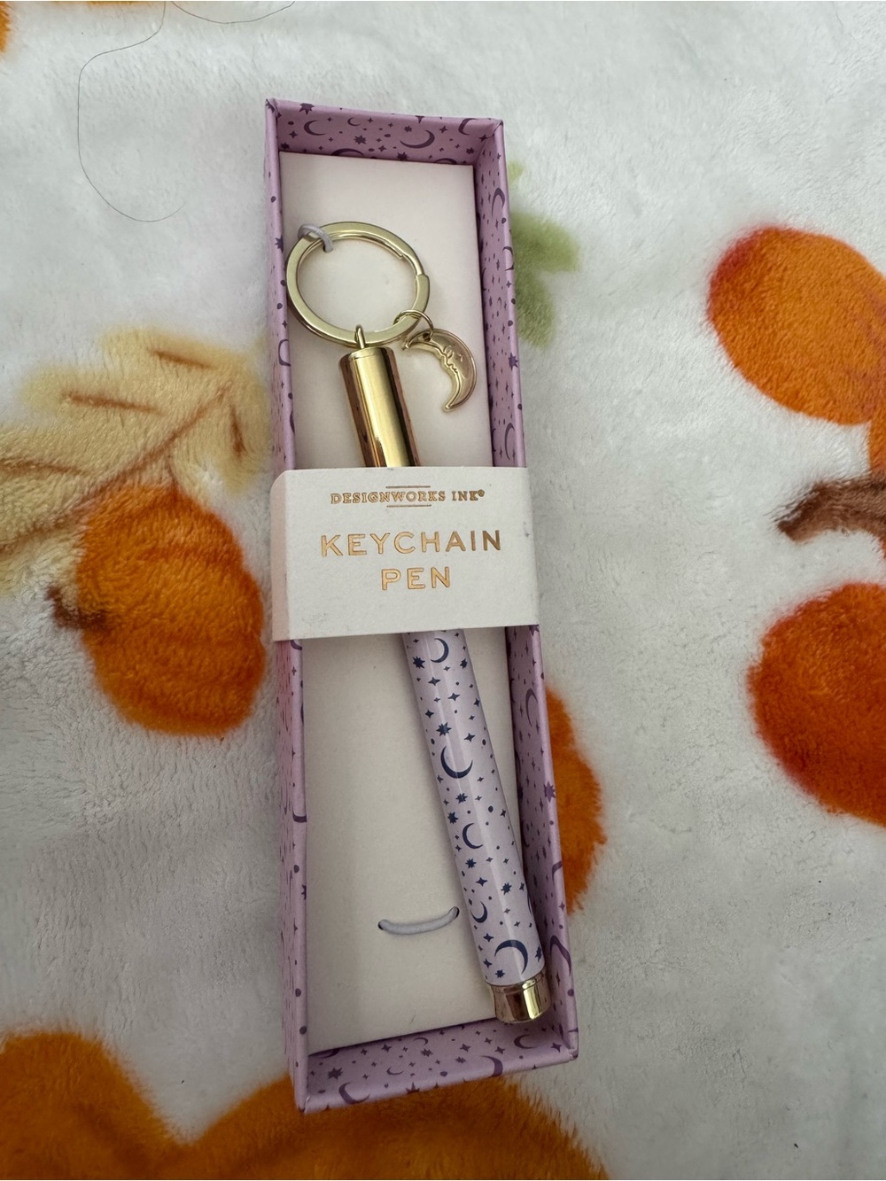 Moon Print Keychain Pen in Lavender with Gold Accent - says just a phase